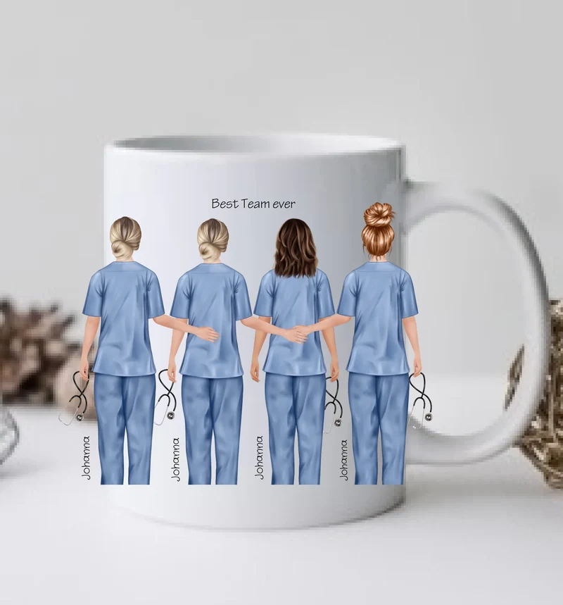4 Beste Krankenschwester Team Tasse, Personalisierter Kaffeebecher, Danke Geschenkidee Kollegin, Tassendruck, Pflegerin, Ärztin