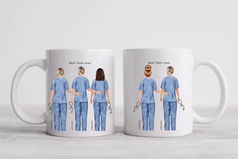 5 Beste Krankenschwester Team Tasse, Personalisierter Kaffeebecher, Danke Geschenkidee Kollegin, Tassendruck, Pflegerin, Ärztin