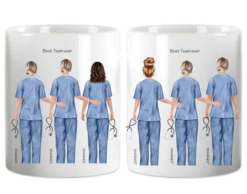6 Beste Krankenschwester Team Tasse, Personalisierter Kaffeebecher, Danke Geschenkidee Kollegin, Tassendruck, Pflegerin, Ärztin
