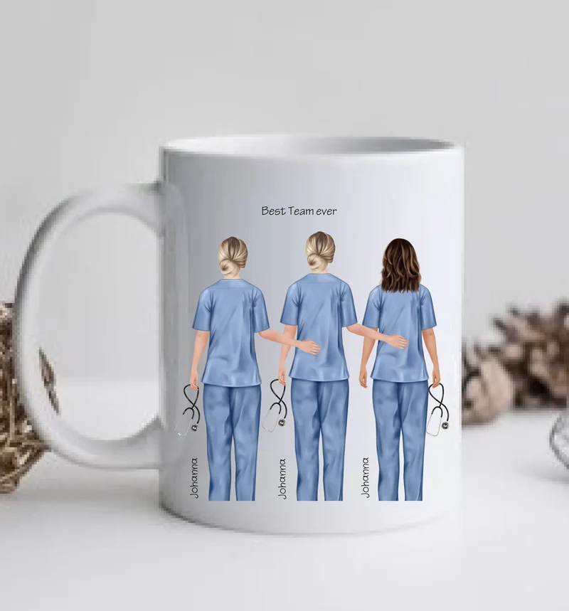 6 Beste Krankenschwester Team Tasse, Personalisierter Kaffeebecher, Danke Geschenkidee Kollegin, Tassendruck, Pflegerin, Ärztin