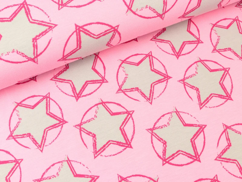 Reststück 31cm - Baumwolljersey Stars in the Middle rosa-pink