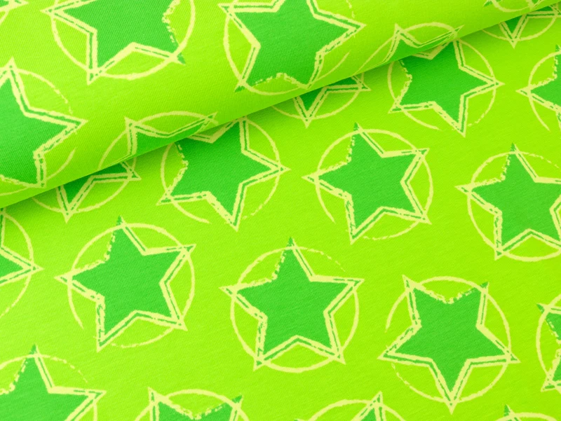 Reststück 21cm - Baumwolljersey Stars in the Middle lime-grün