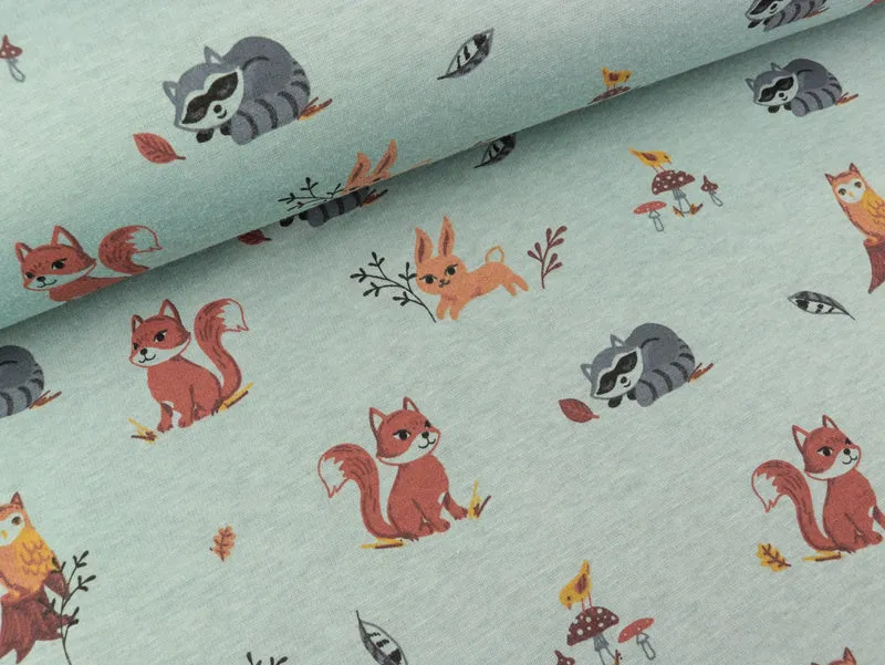 Reststück 73cm - Happy Fleece Forrest Life Waldtiere auf Dusty mint