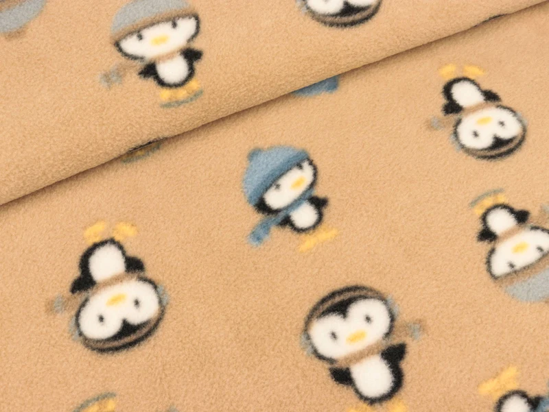 Reststück 38cm - Polarfleece Pinguine beige
