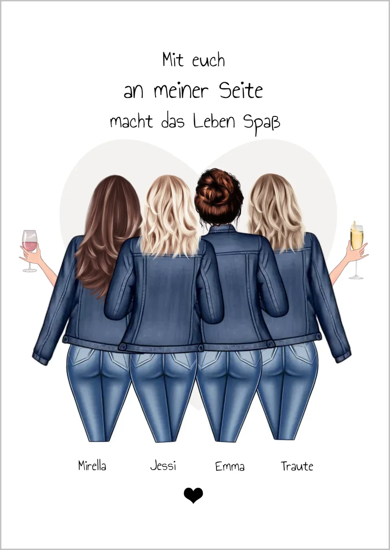 Geschenk 4 beste Freundinnen Poster - Kreatives Bild mit Spruch personalisiert
