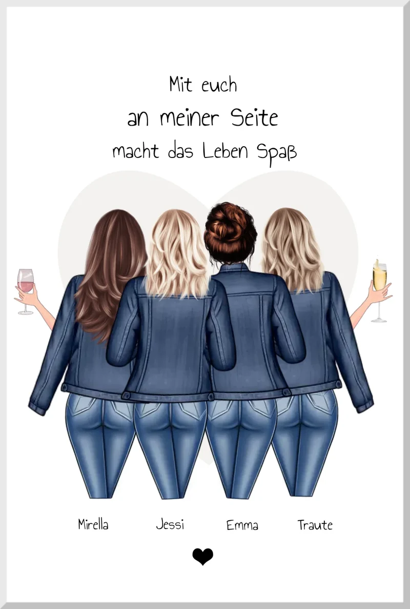 Geschenk 4 beste Freundinnen Poster - Kreatives Bild mit Spruch personalisiert