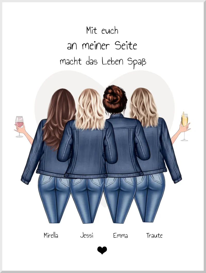 Geschenk 4 beste Freundinnen Poster - Kreatives Bild mit Spruch personalisiert