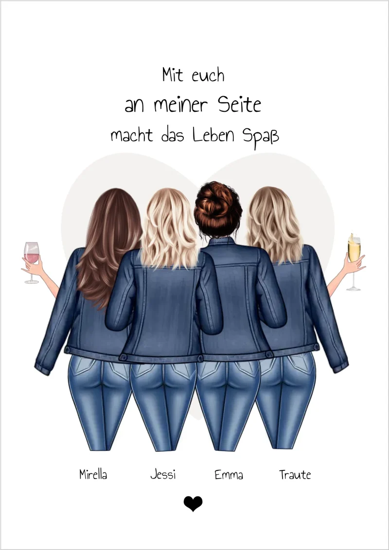 Geschenk 4 beste Freundinnen Poster - Kreatives Bild mit Spruch personalisiert