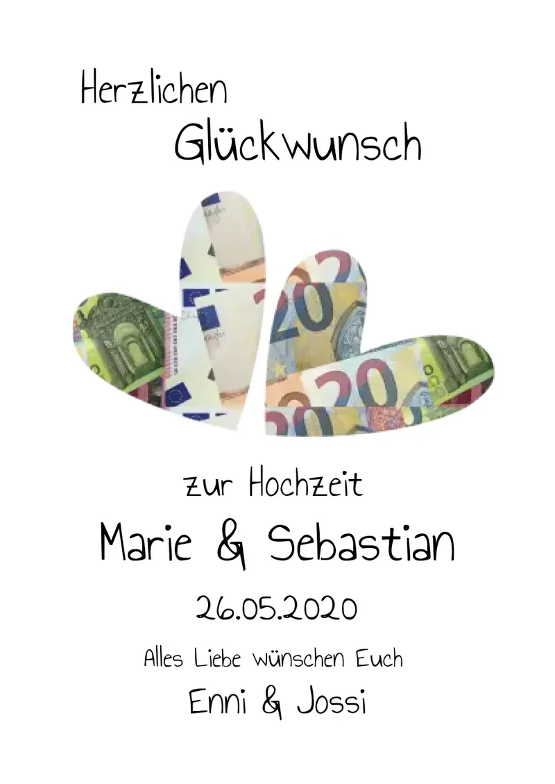 Geldgeschenk Wunscherfüller - Personalisiertes Geldgeschenk zur Hochzeit - Hochzeitsgeschenk Herzen zum selberausschneiden