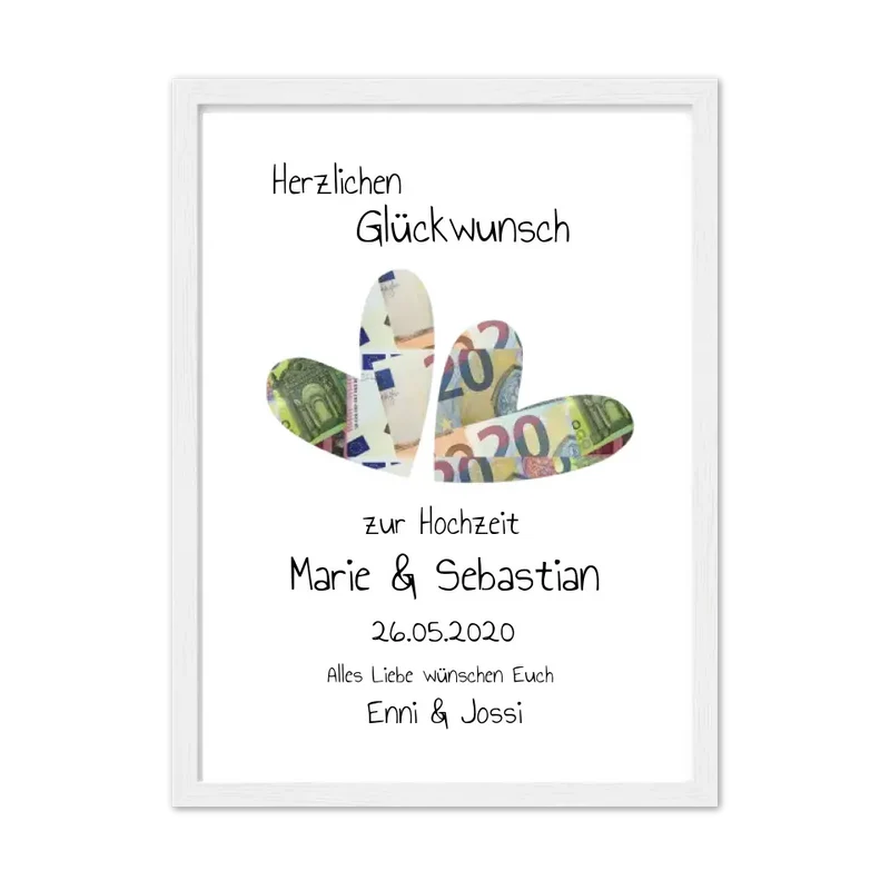 Geldgeschenk Wunscherfüller - Personalisiertes Geldgeschenk zur Hochzeit - Hochzeitsgeschenk Herzen zum selberausschneiden