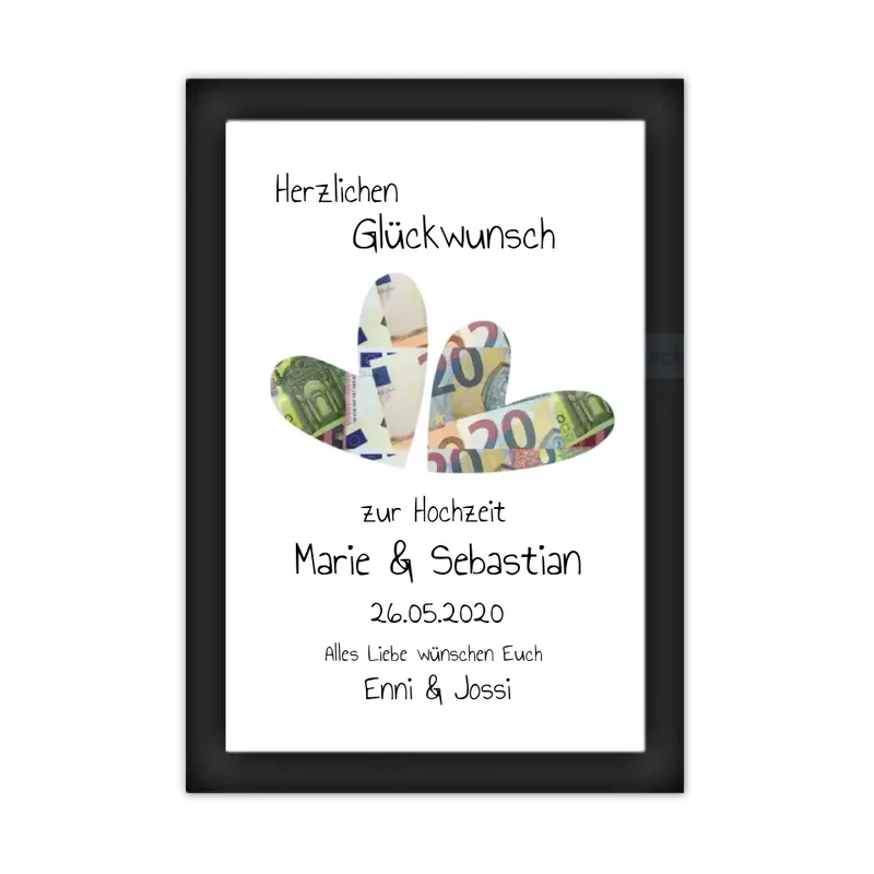 Geldgeschenk Wunscherfüller - Personalisiertes Geldgeschenk zur Hochzeit - Hochzeitsgeschenk Herzen zum selberausschneiden