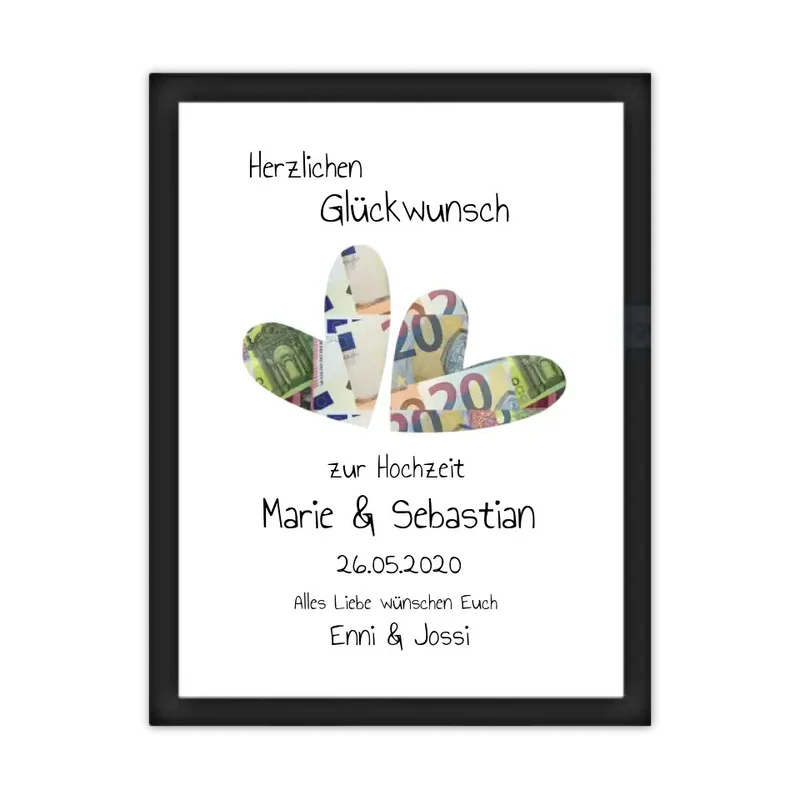 Geldgeschenk Wunscherfüller - Personalisiertes Geldgeschenk zur Hochzeit - Hochzeitsgeschenk Herzen zum selberausschneiden