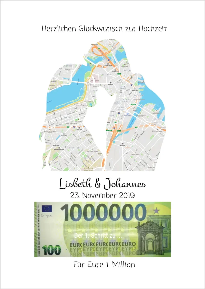 Geldgeschenk Wunscherfüller - Personalisiertes Geldgeschenk zur Hochzeit - Hochzeitsgeschenk Eure 1. Million
