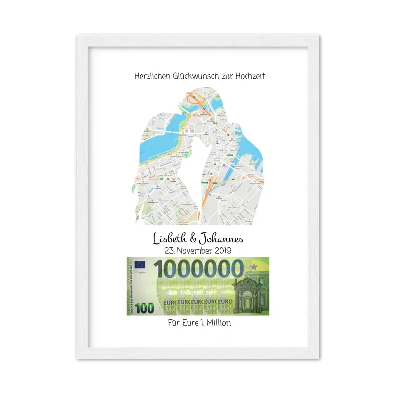 Geldgeschenk Wunscherfüller - Personalisiertes Geldgeschenk zur Hochzeit - Hochzeitsgeschenk Eure 1. Million