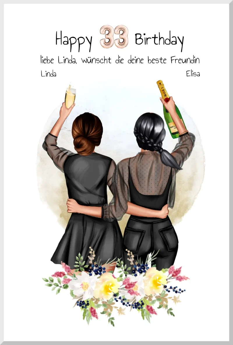 Geschenk für beste Freundin 21. Geburtstag – Personalisiertes Poster Bild mit 2 Freundinnen
