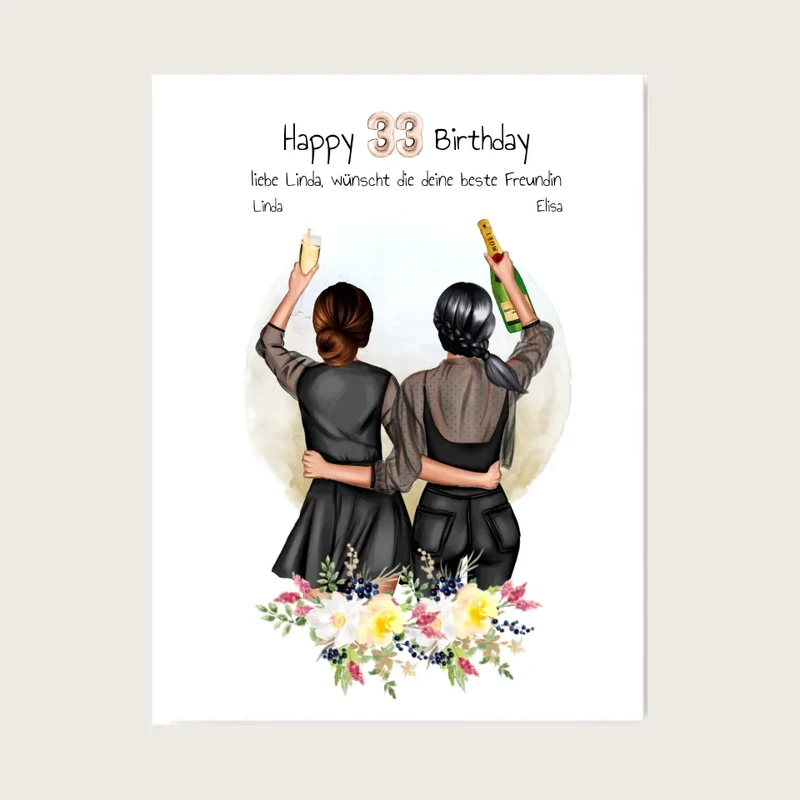 Geschenk für beste Freundin 21. Geburtstag – Personalisiertes Poster Bild mit 2 Freundinnen