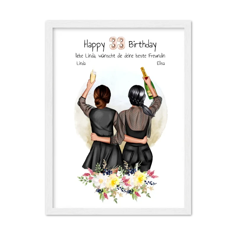 Geschenk für beste Freundin 21. Geburtstag – Personalisiertes Poster Bild mit 2 Freundinnen