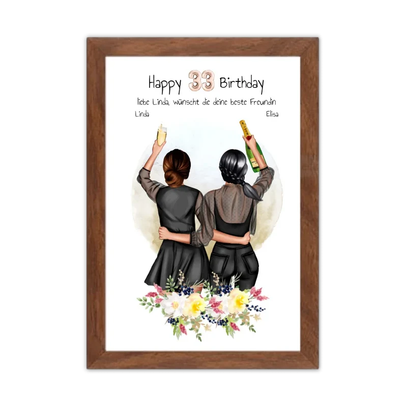 Geschenk für beste Freundin 21. Geburtstag – Personalisiertes Poster Bild mit 2 Freundinnen