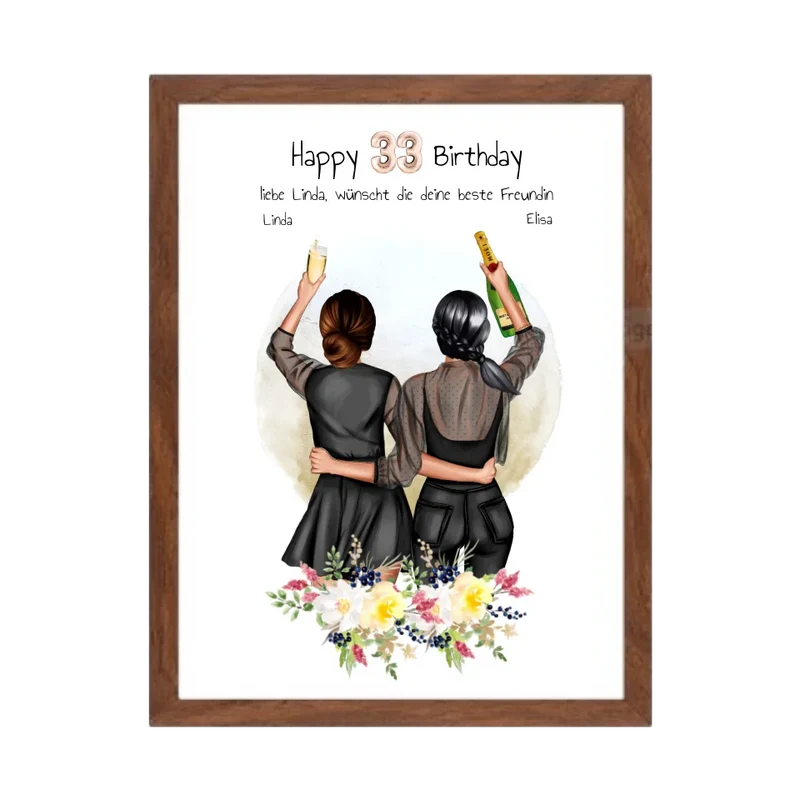 Geschenk für beste Freundin 21. Geburtstag – Personalisiertes Poster Bild mit 2 Freundinnen