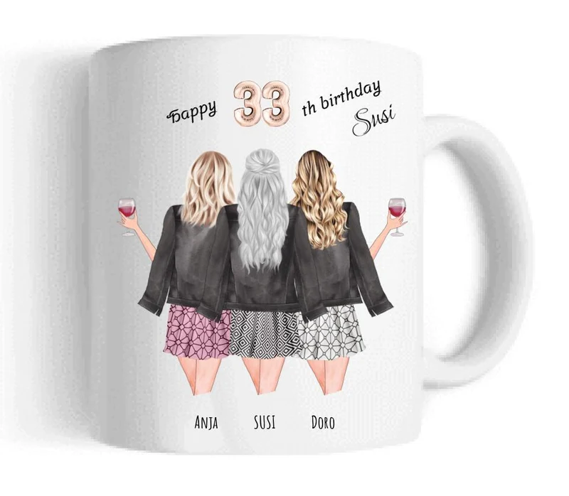 Tasse mit Namen Geschenk beste Freundin - 33 Geburtstag mit Spruch | 3 Beste Freundinnen Tasse personalisiert