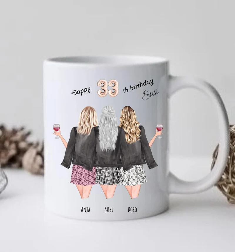 Tasse mit Namen Geschenk beste Freundin - 33 Geburtstag mit Spruch | 3 Beste Freundinnen Tasse personalisiert