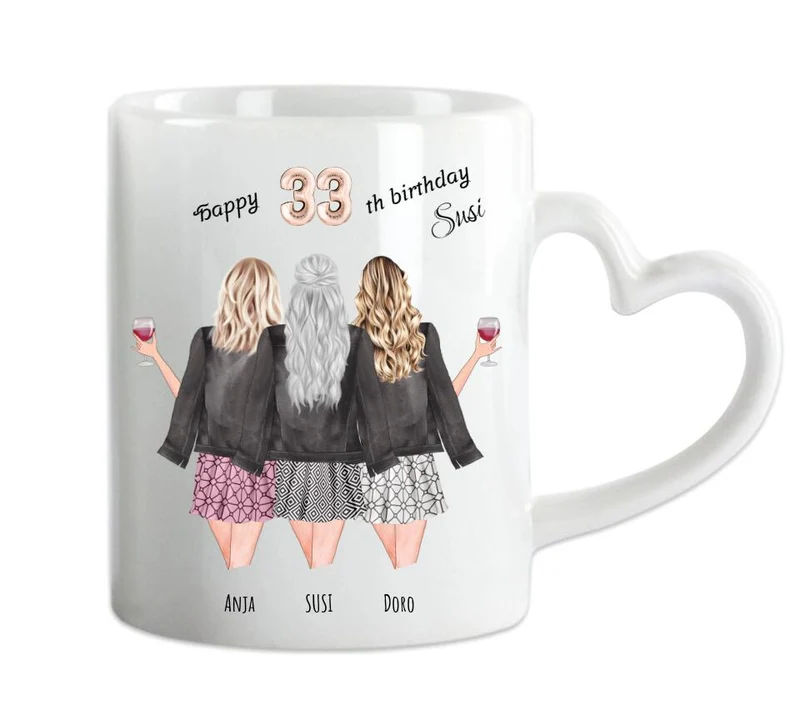 Tasse mit Namen Geschenk beste Freundin - 33 Geburtstag mit Spruch | 3 Beste Freundinnen Tasse personalisiert