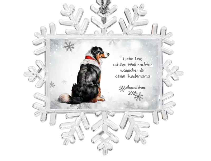 Weihnachtsbaum Ornament Schneeflocke mit Wunschtext personalisiert. Baumschmuck, Baumanhänger. Geschenkanhänger