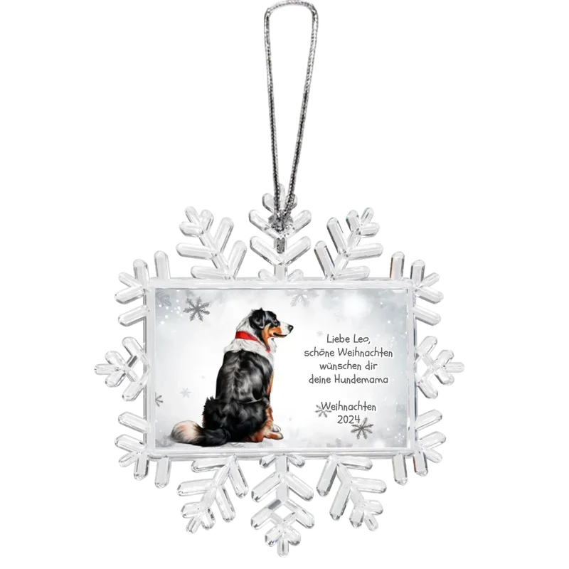Weihnachtsbaum Ornament Schneeflocke mit Wunschtext personalisiert. Baumschmuck, Baumanhänger. Geschenkanhänger