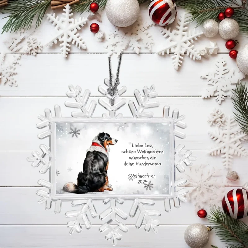 Weihnachtsbaum Ornament Schneeflocke mit Wunschtext personalisiert. Baumschmuck, Baumanhänger. Geschenkanhänger