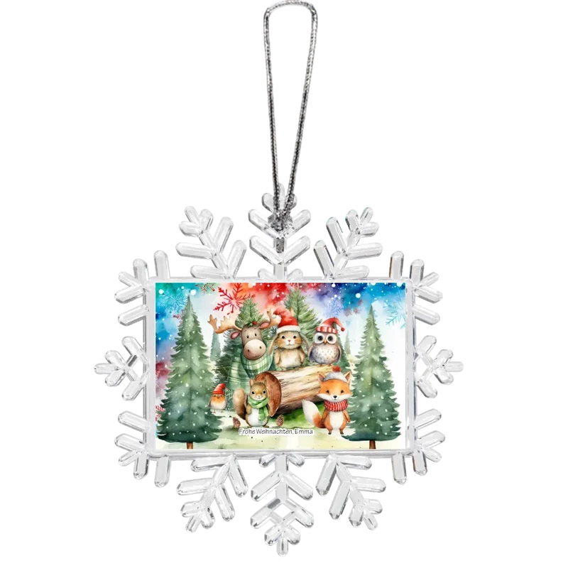 Weihnachtsbaum Ornament Schneeflocke mit Wunschtext personalisiert. Baumschmuck, Baumanhänger. Geschenkanhänger
