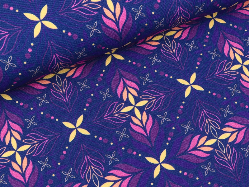 Reststück 28cm - Modalsweat Winter Blossom Bunte Mandalas auf Ultra violett by Lycklig Design