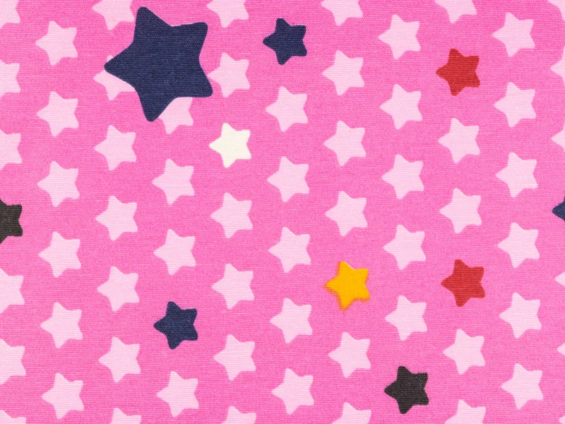 Reststück 44cm - Beschichtete Baumwolle Flurin Sterne bunt auf Pink