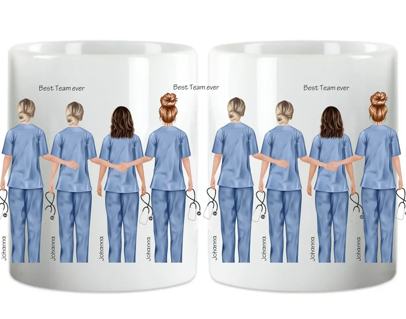 8 Beste Krankenschwester Team Tasse, Personalisierter Kaffeebecher, Geschenkidee Kollegin, Tassendruck, Pflegerin, Ärztin