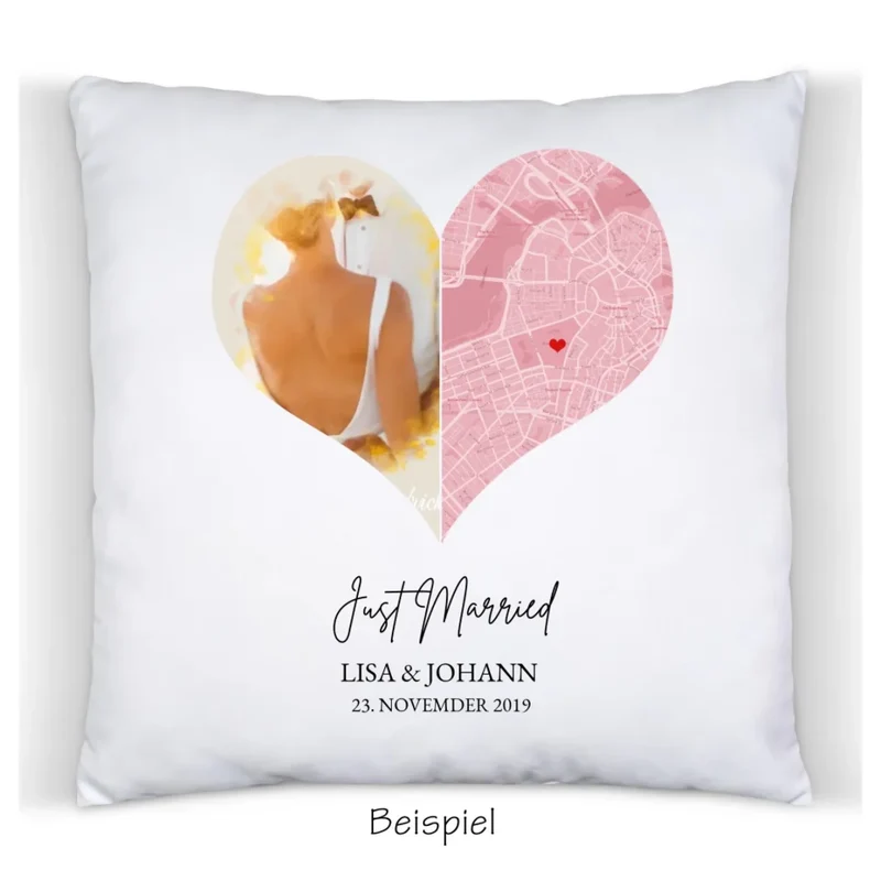 Hochzeitsgeschenk Brautpaar | Deko Foto Hochzeitskissen mit Namen und Datum personalisiert