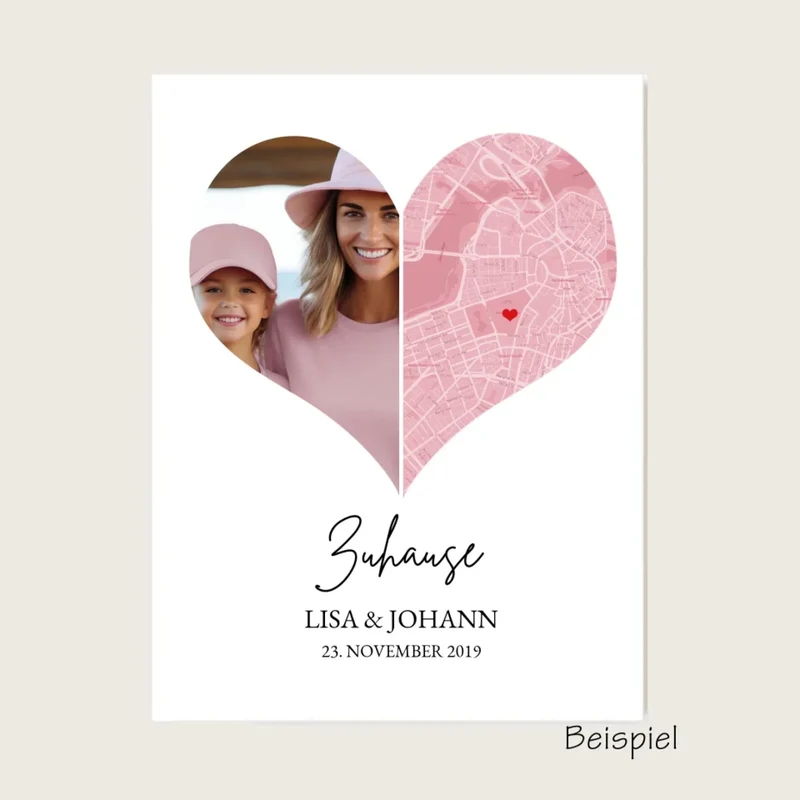 Just Married Hochzeitsposter Herz Geschenk personalisiert | Geschenk zur Hochzeit mit Foto | Fotoposer Stadtkarte Bild