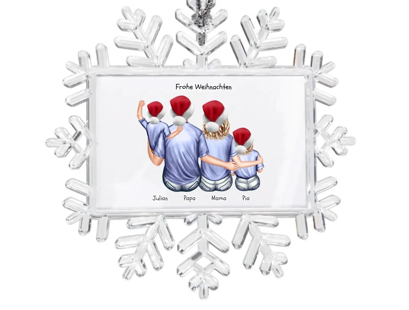 Weihnachtsbaum Schmuck Ornament Schneeflocke Eltern mit Baby + Kind personalisiert. Baumschmuck, Baumanhänger. Geschenkanhänger