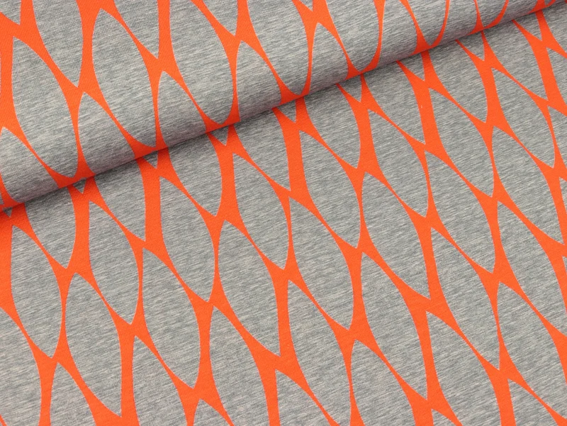 Reststück 20cm - Baumwolljersey The little Things in Life blaugrau-neonorange by Cherry Picking