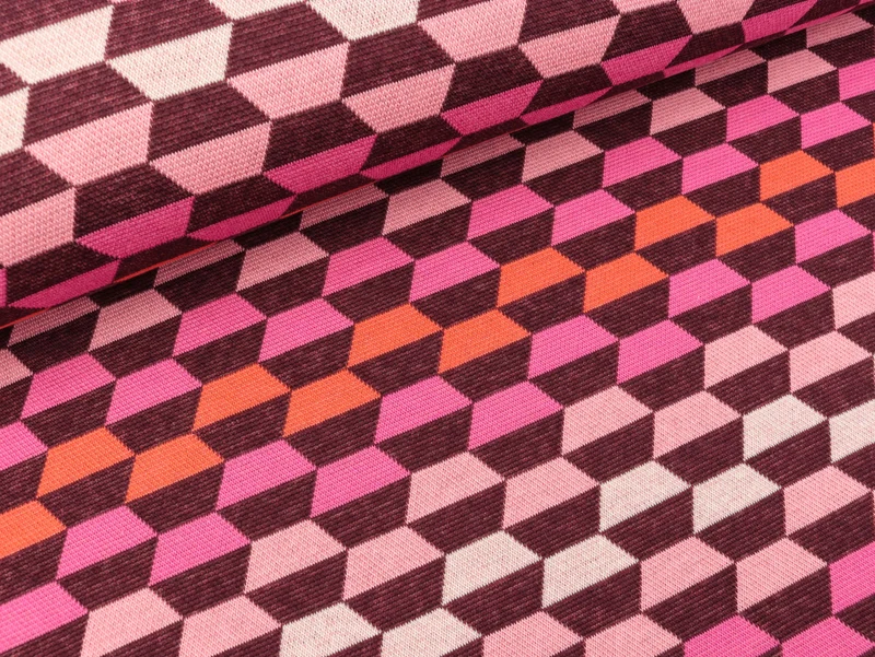 Reststück 65cm - Hamburger Liebe 5 Farb-Jacquardjersey Sweet Home Laid Back bordeaux-rosa scuro-ortensia-luce rosso-weiß