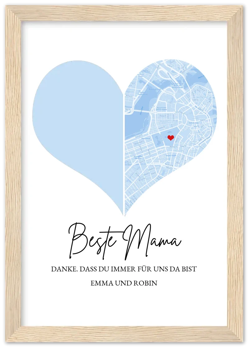 Muttertagsgeschenk für Mama mit Foto und Stadtkarte | Fotoposter Geschenk zum Muttertag Vatertag Geburtstag