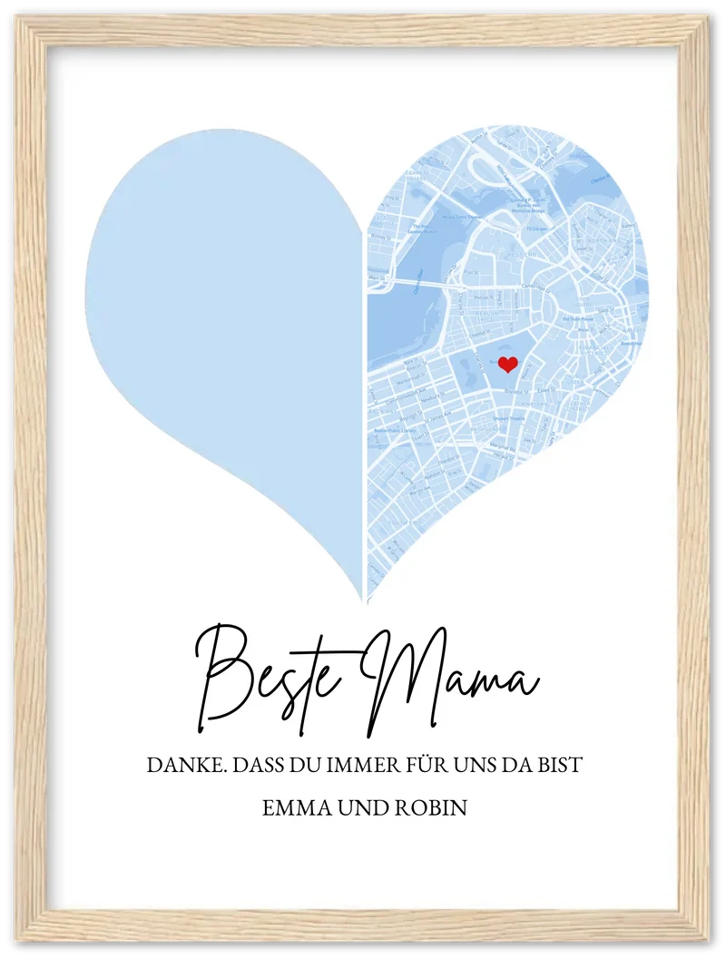 Muttertagsgeschenk für Mama mit Foto und Stadtkarte | Fotoposter Geschenk zum Muttertag Vatertag Geburtstag