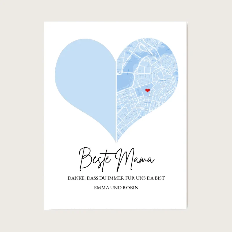 Muttertagsgeschenk für Mama mit Foto und Stadtkarte | Fotoposter Geschenk zum Muttertag Vatertag Geburtstag