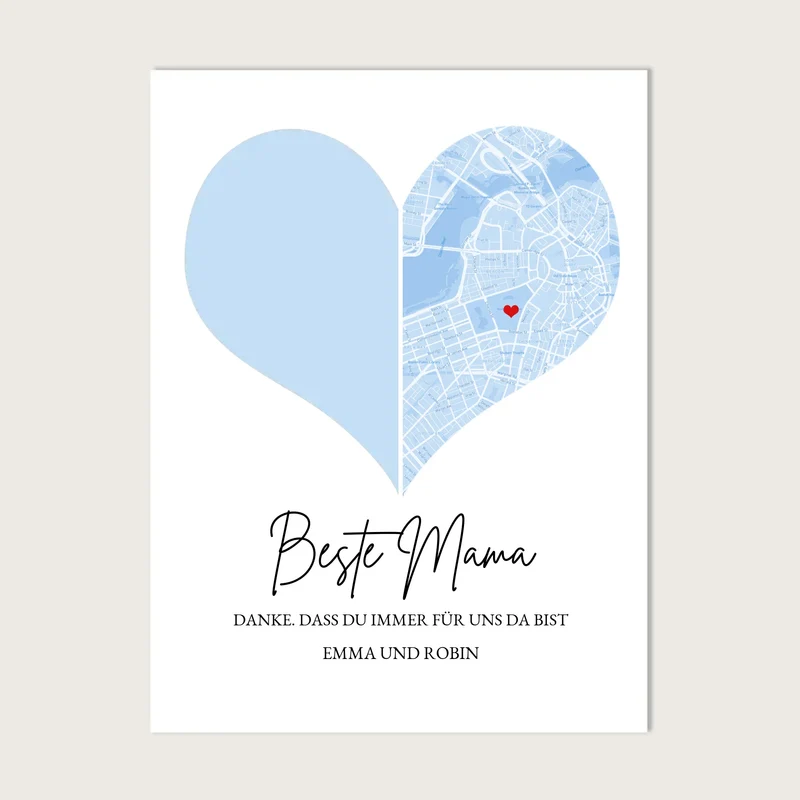 Muttertagsgeschenk für Mama mit Foto und Stadtkarte | Fotoposter Geschenk zum Muttertag Vatertag Geburtstag