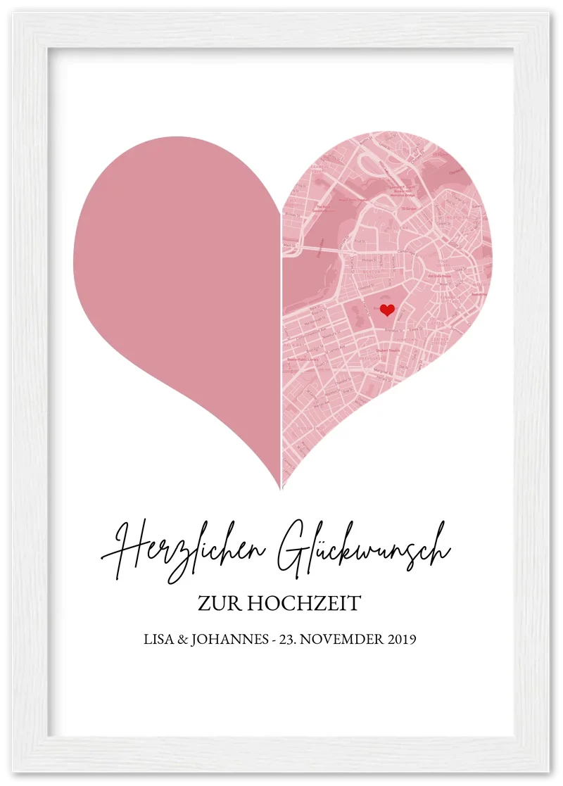 Hochzeitsgeschenk Fotoposter mit Herz Stadtkarte | Koordinaten Fotoposter zur Hochzeit