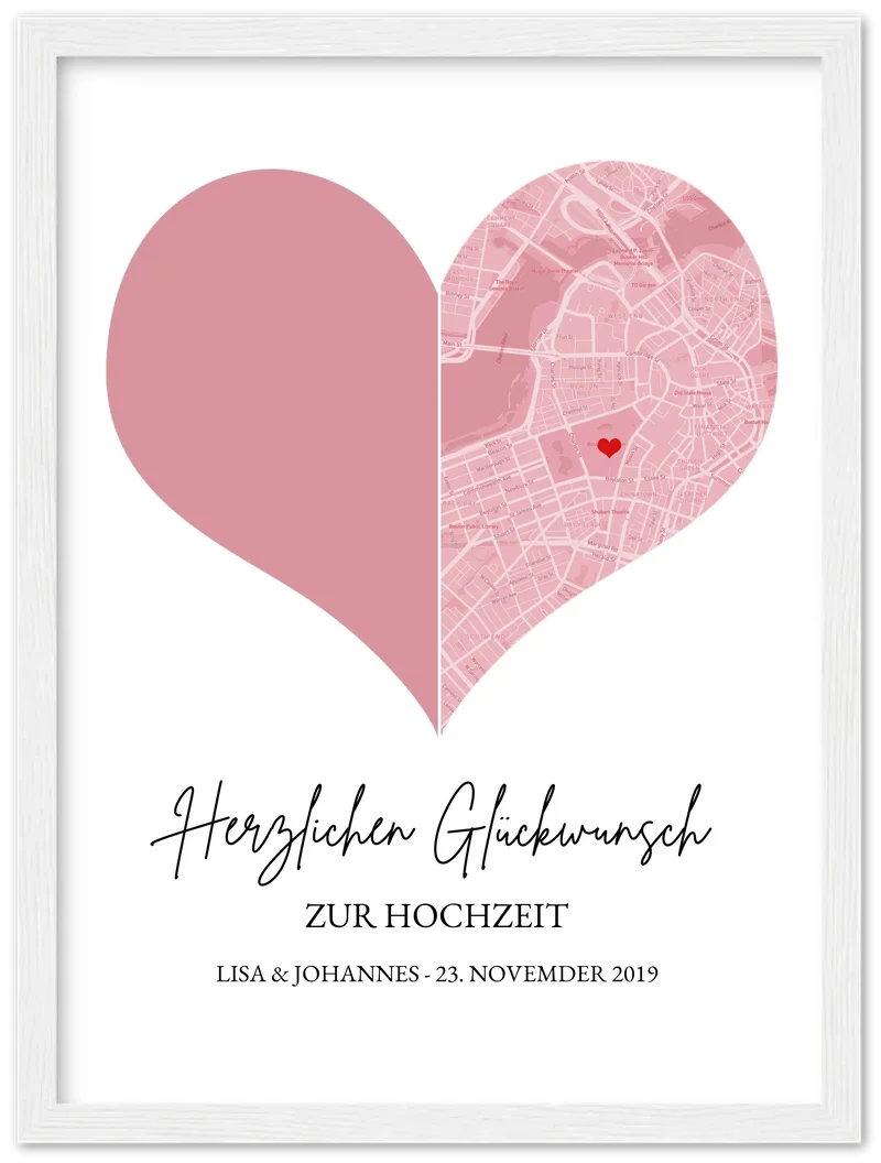 Hochzeitsgeschenk Fotoposter mit Herz Stadtkarte | Koordinaten Fotoposter zur Hochzeit