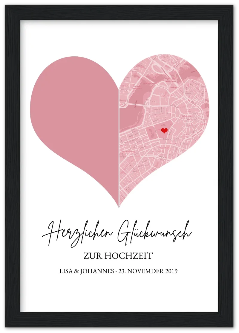 Hochzeitsgeschenk Fotoposter mit Herz Stadtkarte | Koordinaten Fotoposter zur Hochzeit