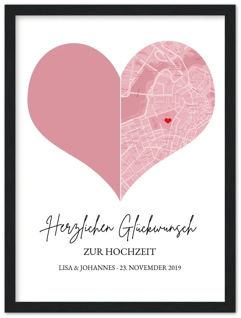 Hochzeitsgeschenk Fotoposter mit Herz Stadtkarte | Koordinaten Fotoposter zur Hochzeit
