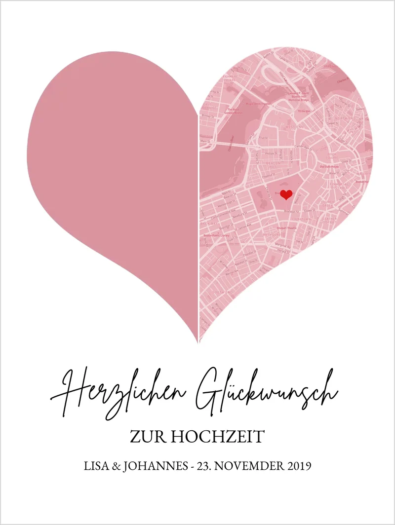 Hochzeitsgeschenk Fotoposter mit Herz Stadtkarte | Koordinaten Fotoposter zur Hochzeit