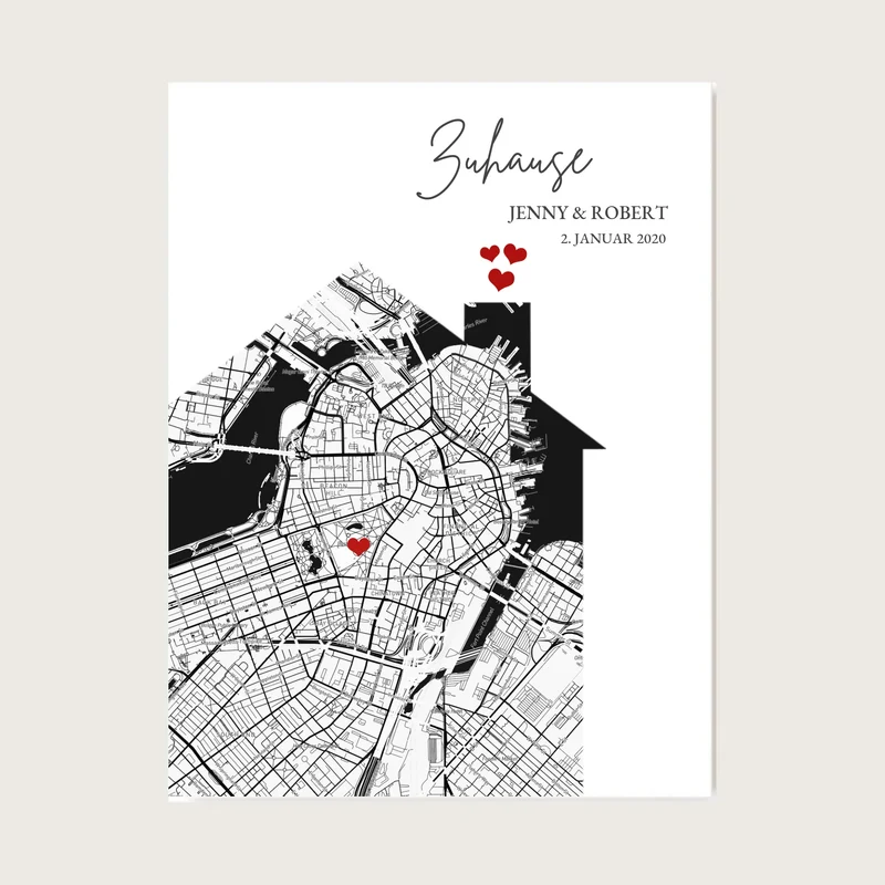 Zuhause Poster Haus personalisiertes Geschenk | Stadtkarte Einzugsgeschenk | Koordinaten Bild Richtfest