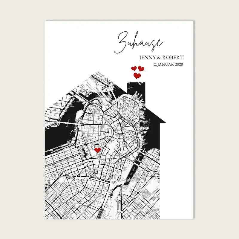 Zuhause Poster Haus personalisiertes Geschenk | Stadtkarte Einzugsgeschenk | Koordinaten Bild Richtfest