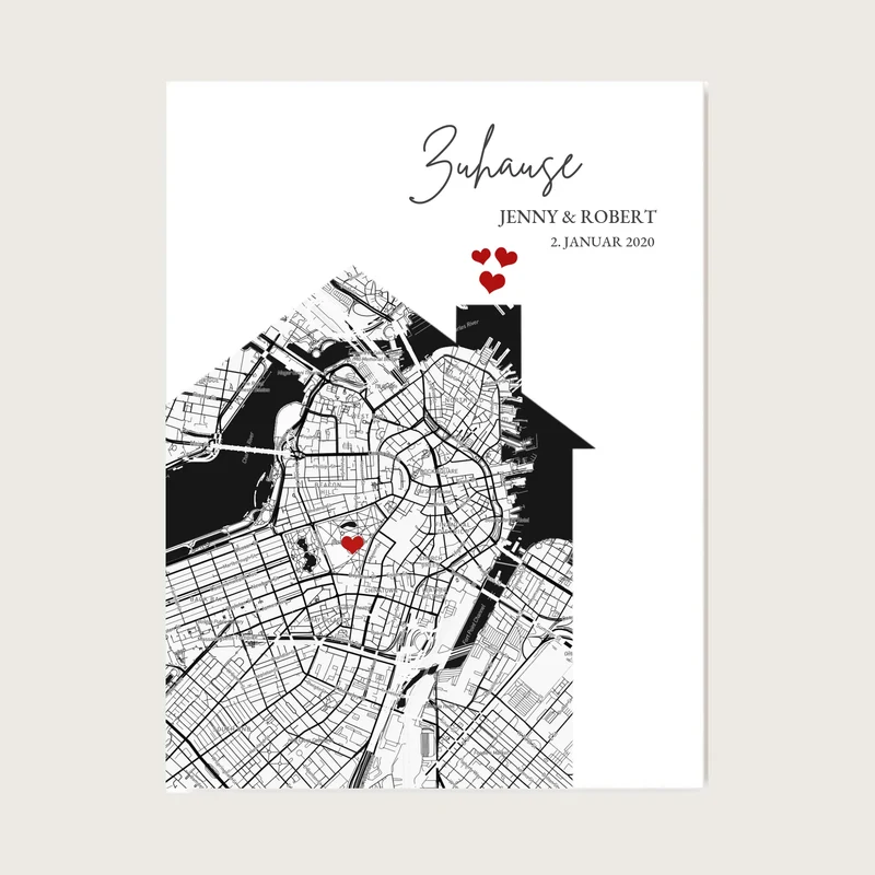 Zuhause Poster Haus personalisiertes Geschenk | Stadtkarte Einzugsgeschenk | Koordinaten Bild Richtfest